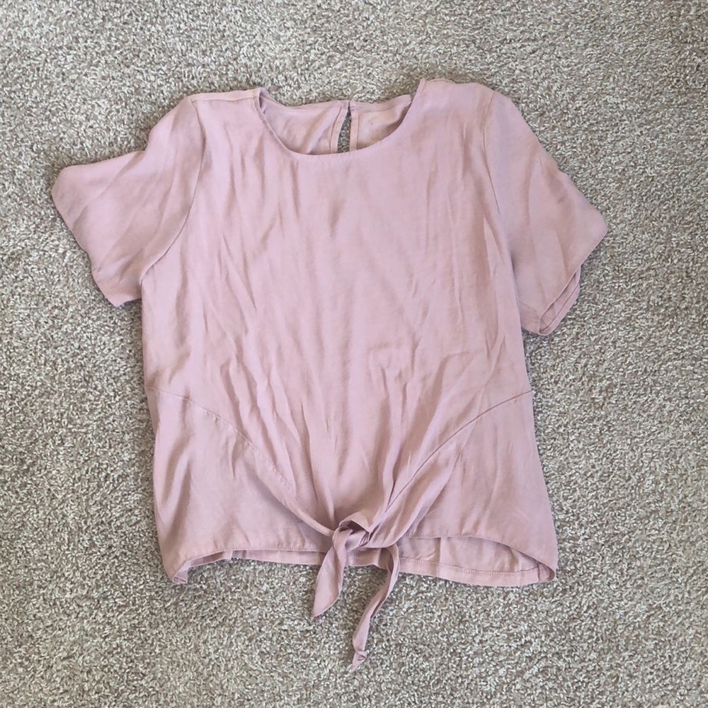 Pink front tie short sleeve top